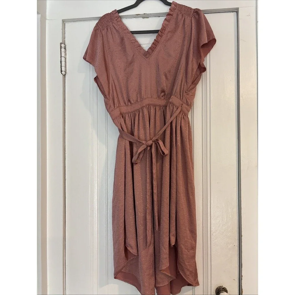 Current Air Los Angeles Pink Blush Gold Fleck Ruffle Wrap Dress Small EUC
